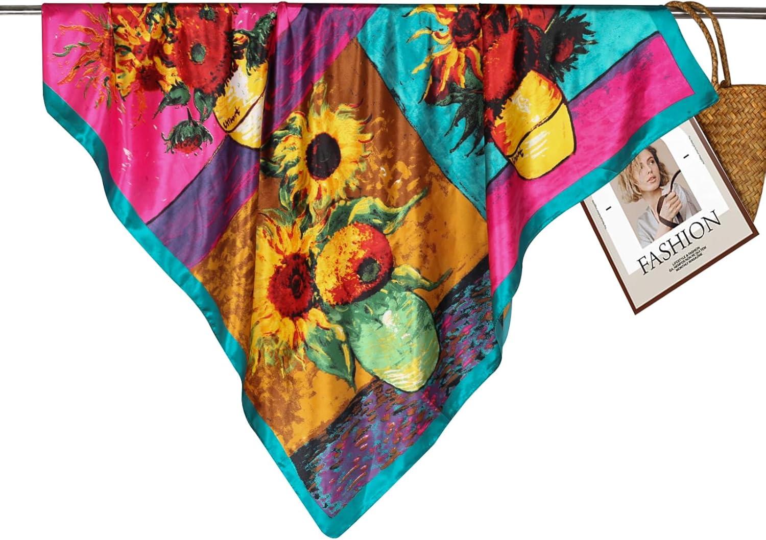 imageEXTREE Womens 35 inch Fashion Headscarf Silk Satin Scarf for Hair Wrapping at Night Bandana Square Scarf for SleepingLake Blue One