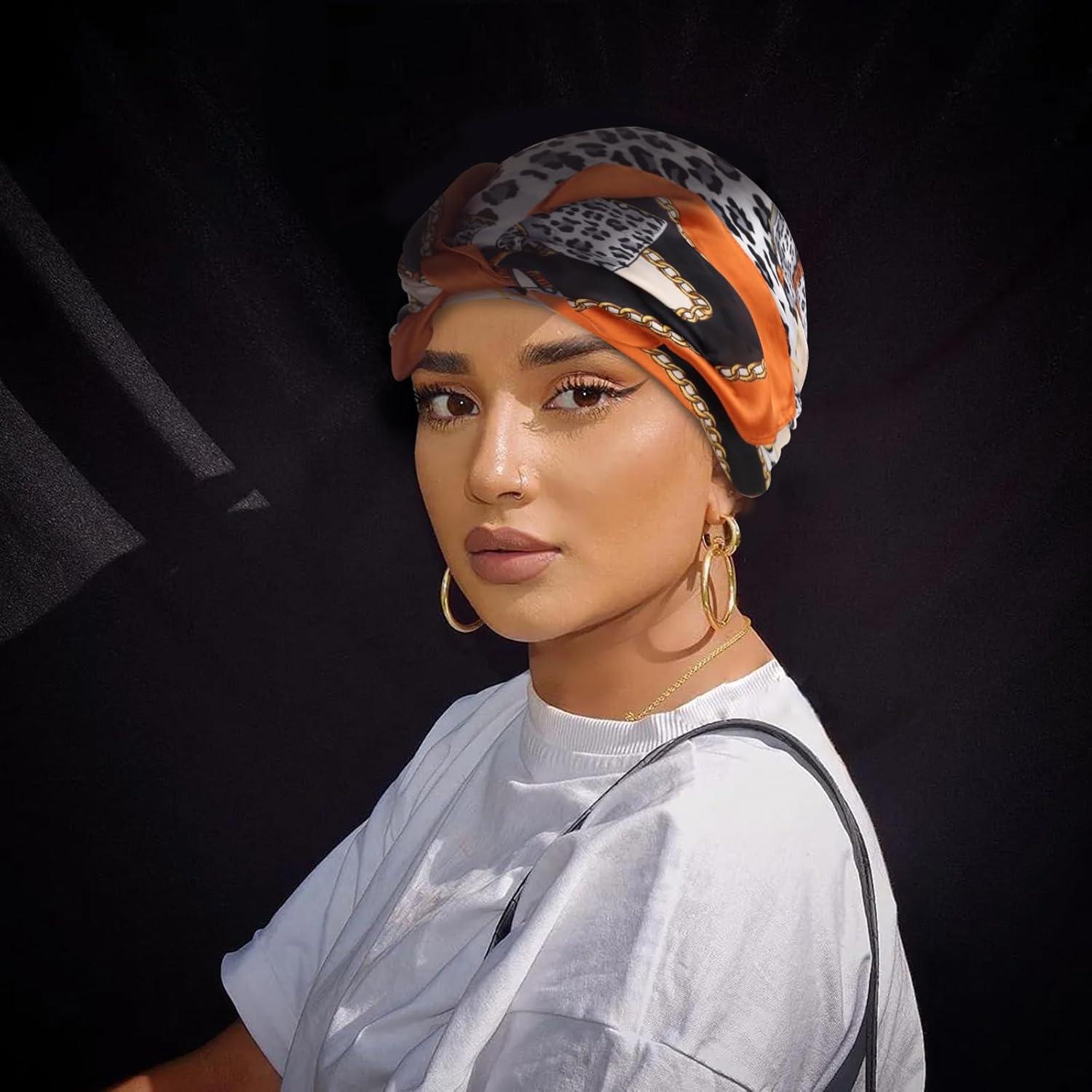 imageEXTREE Womens 35 inch Fashion Headscarf Silk Satin Scarf for Hair Wrapping at Night Bandana Square Scarf for SleepingLeopard