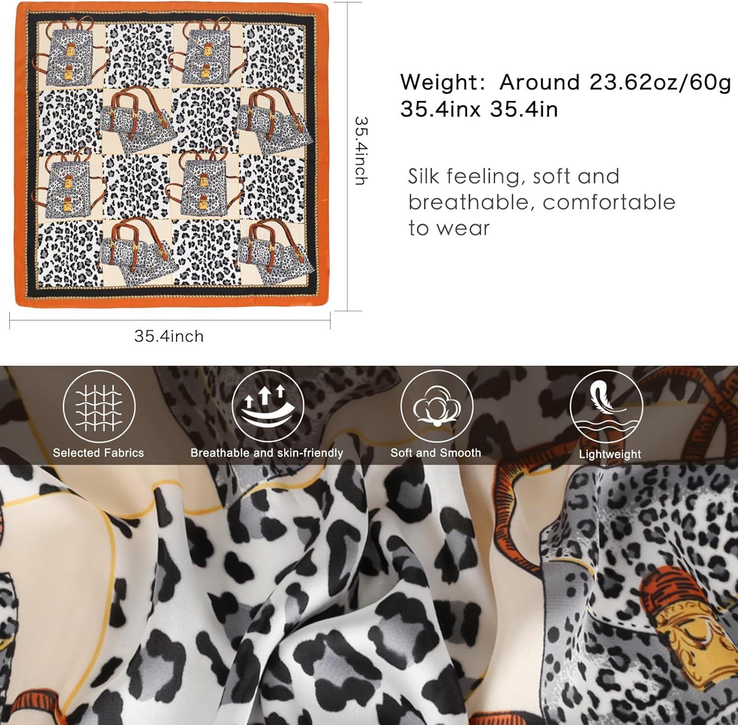 imageEXTREE Womens 35 inch Fashion Headscarf Silk Satin Scarf for Hair Wrapping at Night Bandana Square Scarf for SleepingLeopard