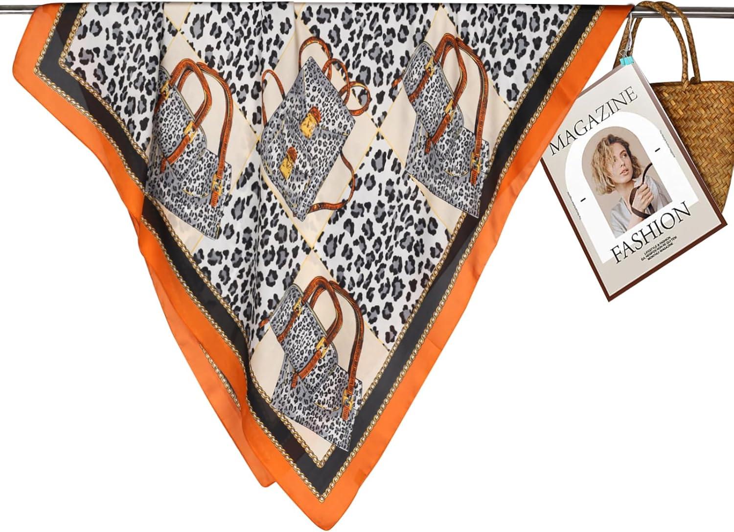 imageEXTREE Womens 35 inch Fashion Headscarf Silk Satin Scarf for Hair Wrapping at Night Bandana Square Scarf for SleepingLeopard