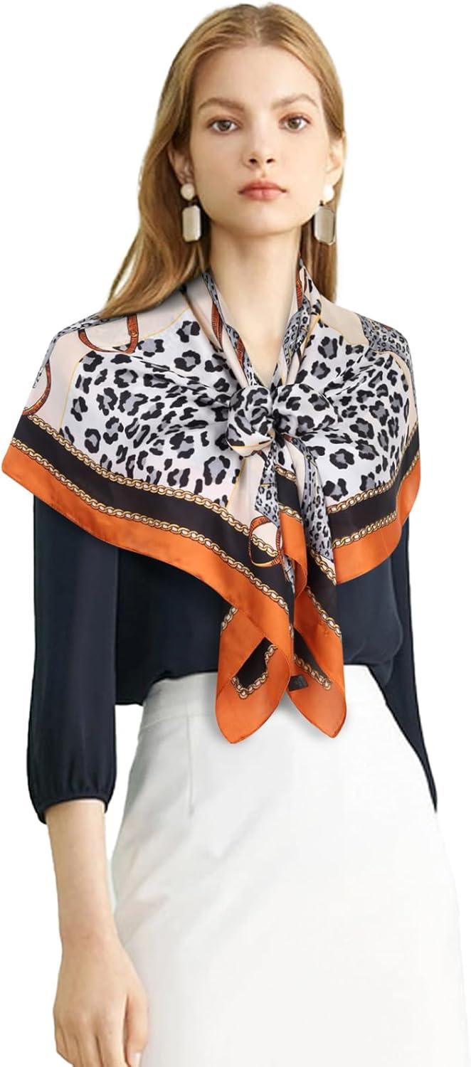 imageEXTREE Womens 35 inch Fashion Headscarf Silk Satin Scarf for Hair Wrapping at Night Bandana Square Scarf for SleepingLeopard