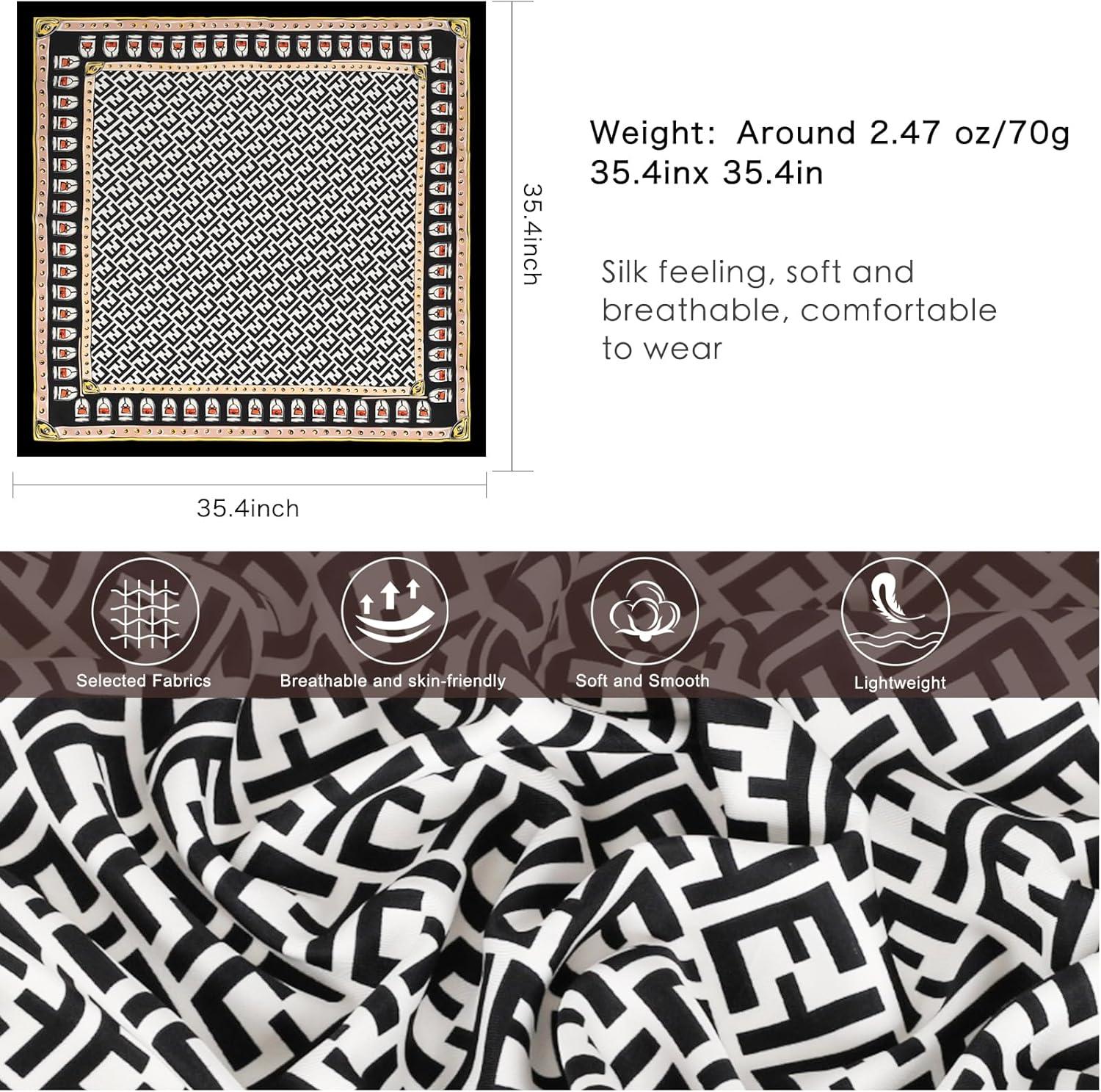 imageEXTREE Womens 35 inch Fashion Headscarf Silk Satin Scarf for Hair Wrapping at Night Bandana Square Scarf for SleepingLetter F Black