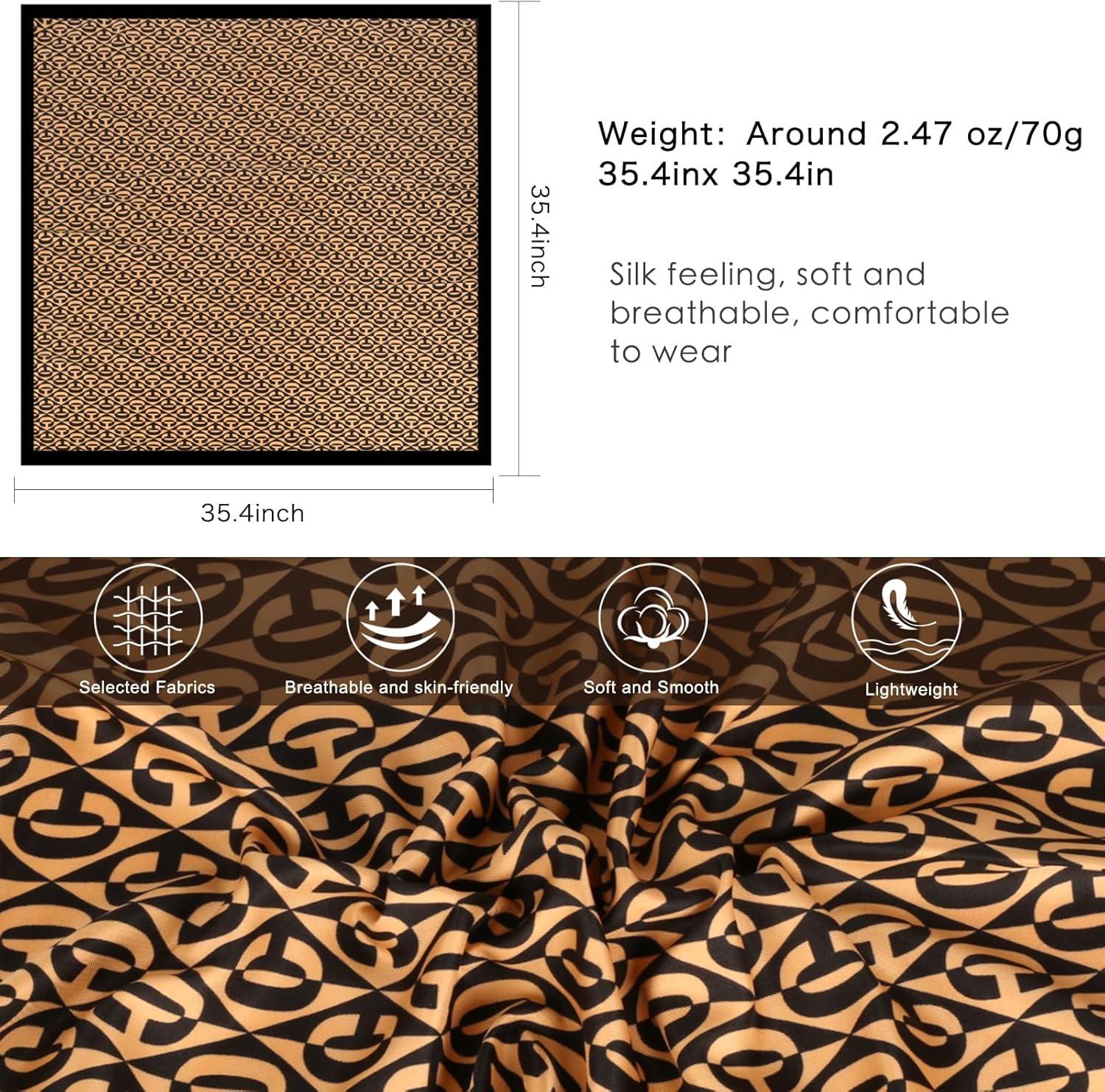 imageEXTREE Womens 35 inch Fashion Headscarf Silk Satin Scarf for Hair Wrapping at Night Bandana Square Scarf for SleepingLetters Black Gold