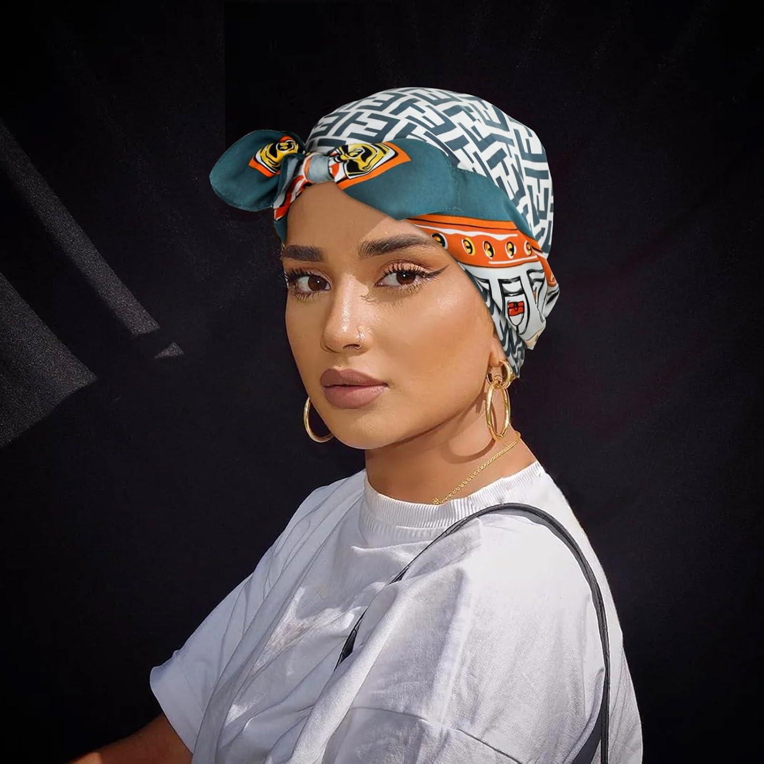 imageEXTREE Womens 35 inch Fashion Headscarf Silk Satin Scarf for Hair Wrapping at Night Bandana Square Scarf for SleepingLetters Blue Green