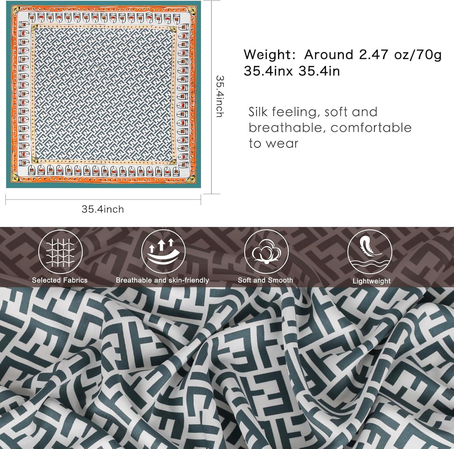 imageEXTREE Womens 35 inch Fashion Headscarf Silk Satin Scarf for Hair Wrapping at Night Bandana Square Scarf for SleepingLetters Blue Green