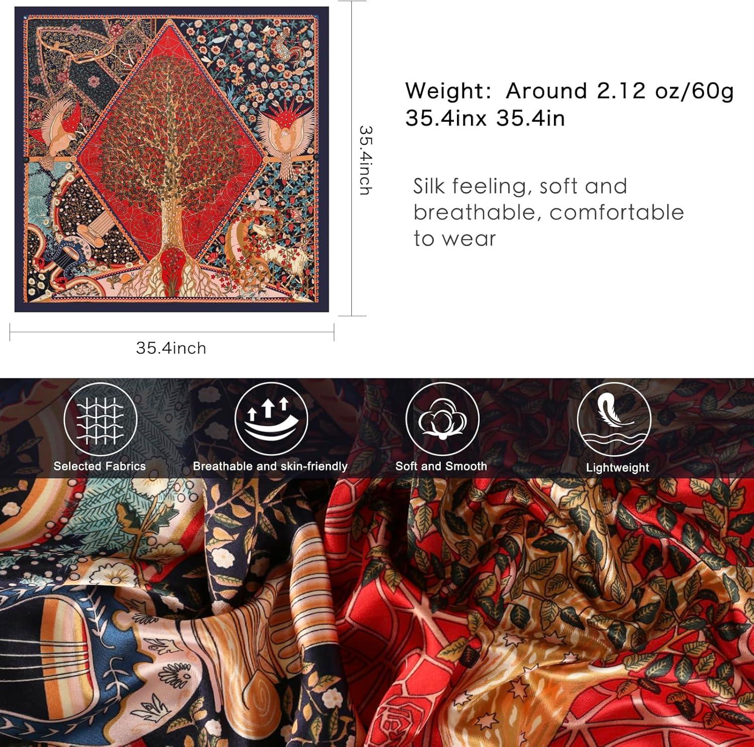 imageEXTREE Womens 35 inch Fashion Headscarf Silk Satin Scarf for Hair Wrapping at Night Bandana Square Scarf for SleepingLucky Tree Blue