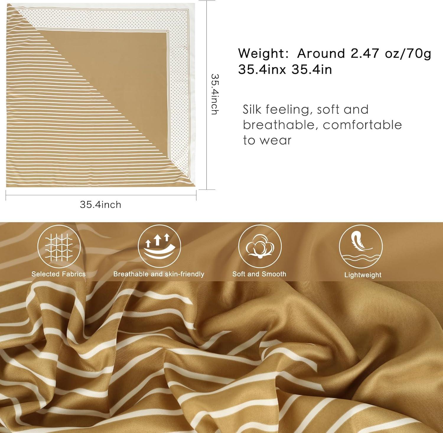 imageEXTREE Womens 35 inch Fashion Headscarf Silk Satin Scarf for Hair Wrapping at Night Bandana Square Scarf for SleepingMikhaki Stripes