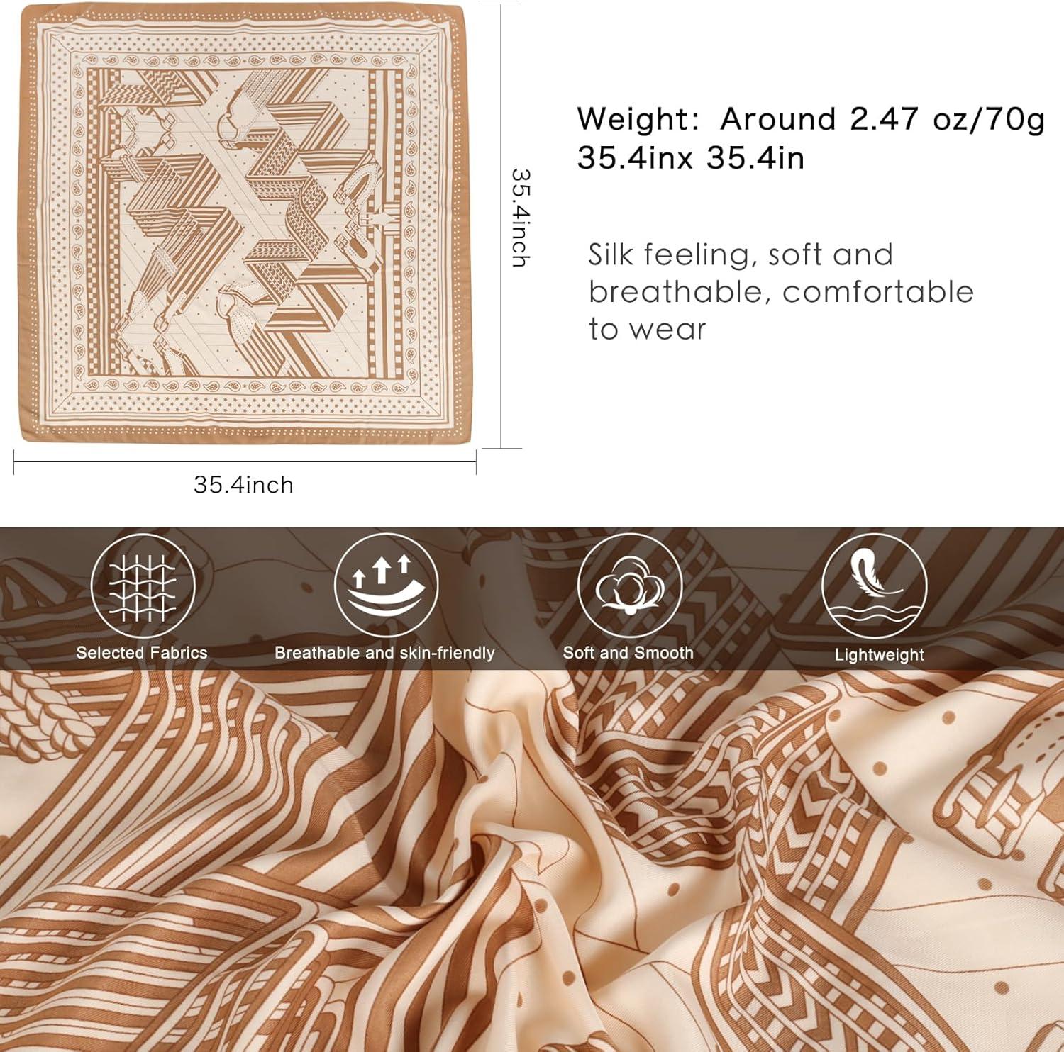 imageEXTREE Womens 35 inch Fashion Headscarf Silk Satin Scarf for Hair Wrapping at Night Bandana Square Scarf for SleepingMilk Yellow Rice