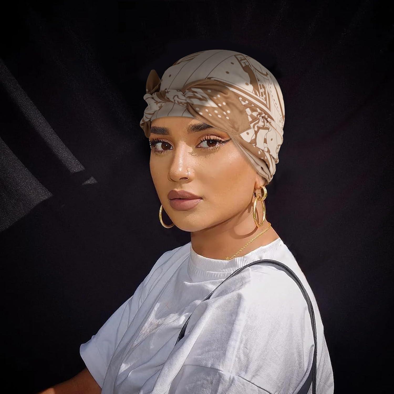 imageEXTREE Womens 35 inch Fashion Headscarf Silk Satin Scarf for Hair Wrapping at Night Bandana Square Scarf for SleepingMilk Yellow Rice