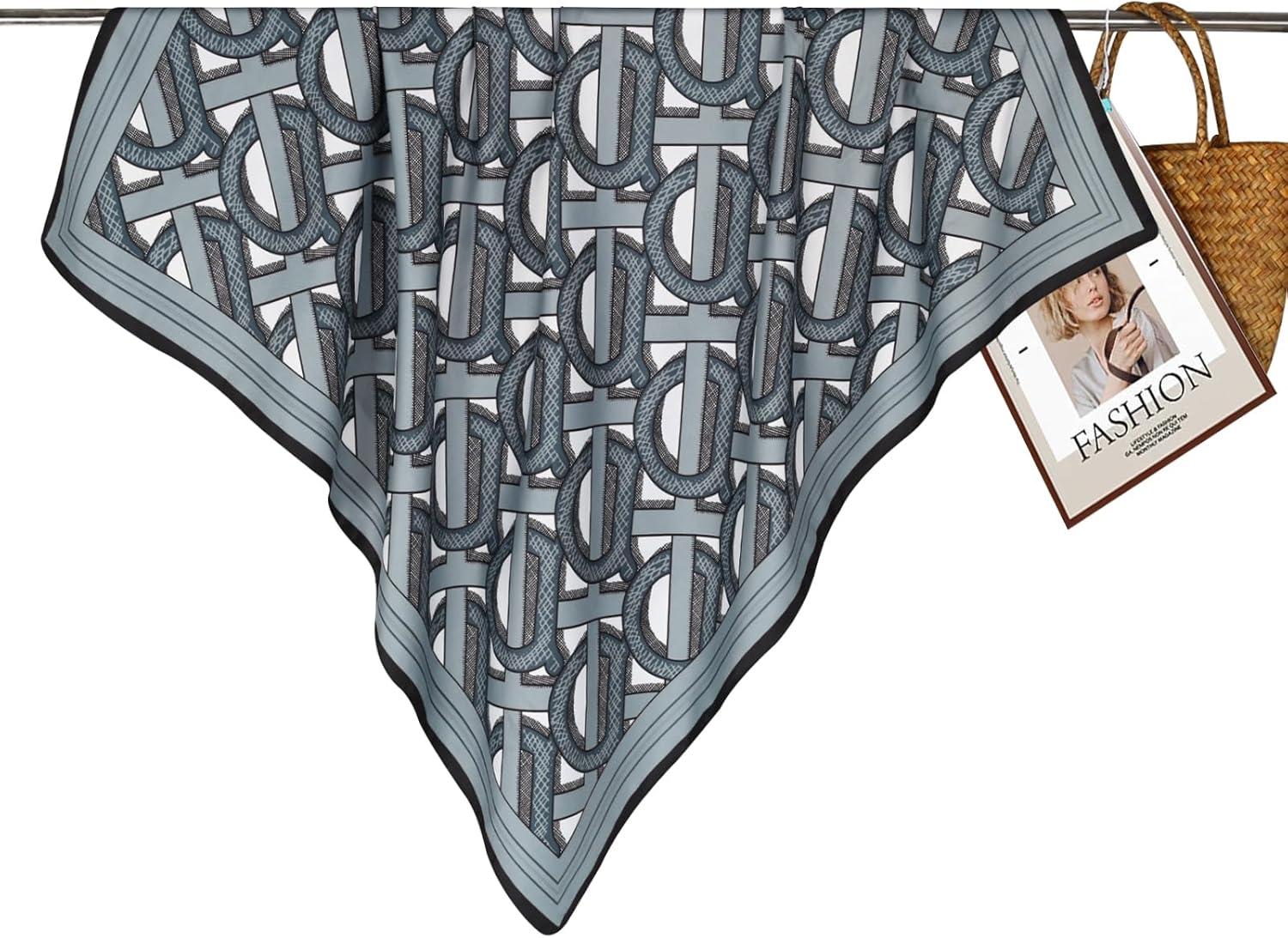 imageEXTREE Womens 35 inch Fashion Headscarf Silk Satin Scarf for Hair Wrapping at Night Bandana Square Scarf for SleepingNavy Blue