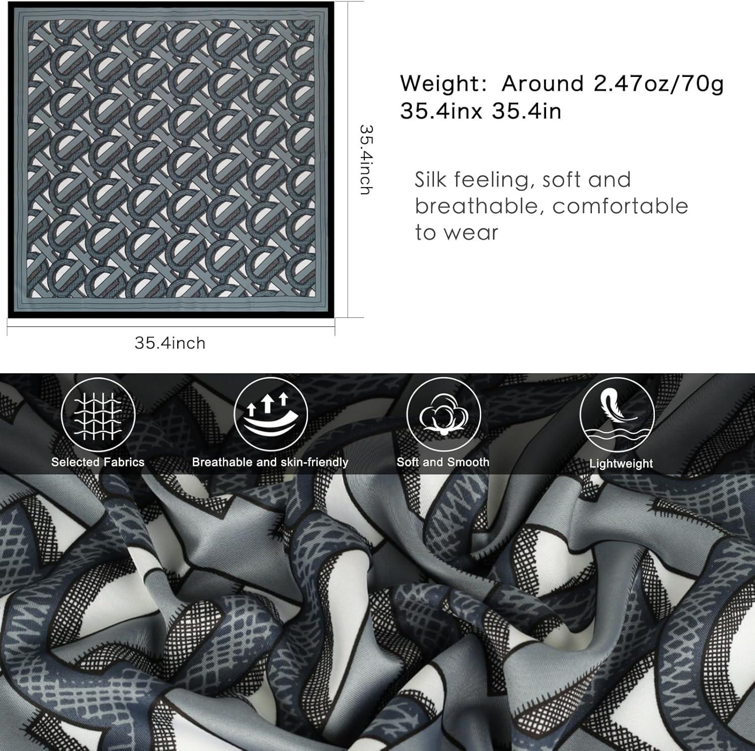 imageEXTREE Womens 35 inch Fashion Headscarf Silk Satin Scarf for Hair Wrapping at Night Bandana Square Scarf for SleepingNavy Blue