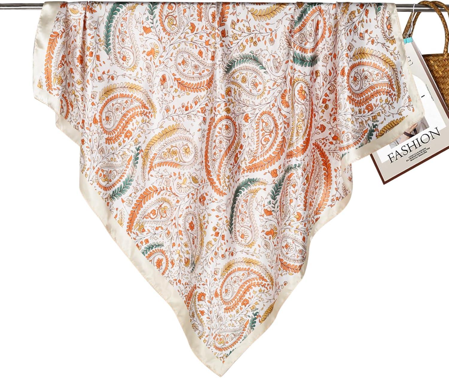 imageEXTREE Womens 35 inch Fashion Headscarf Silk Satin Scarf for Hair Wrapping at Night Bandana Square Scarf for SleepingNoble Perlis Pink