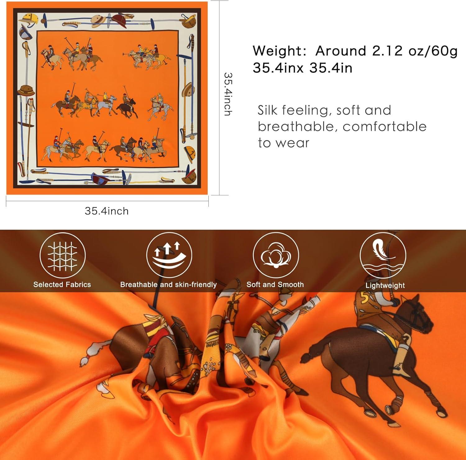 imageEXTREE Womens 35 inch Fashion Headscarf Silk Satin Scarf for Hair Wrapping at Night Bandana Square Scarf for SleepingOrange