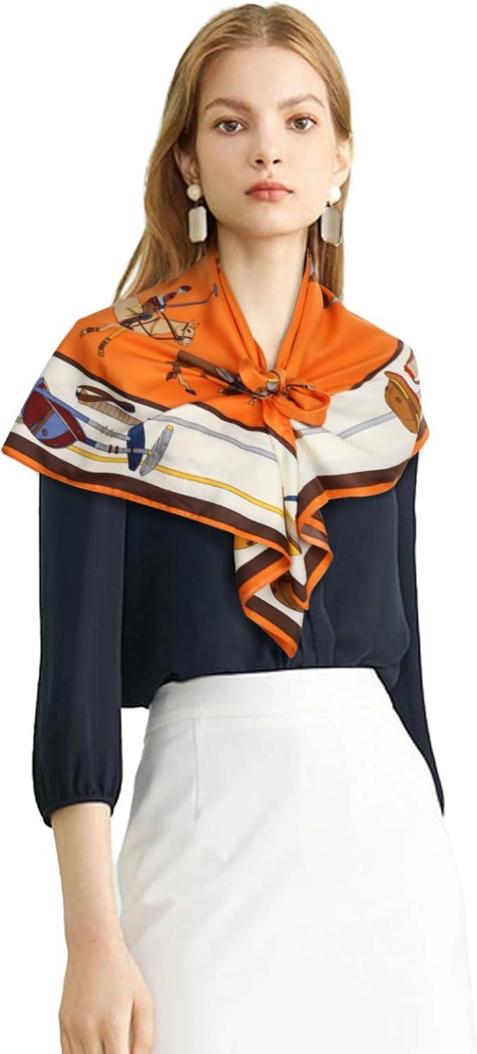 imageEXTREE Womens 35 inch Fashion Headscarf Silk Satin Scarf for Hair Wrapping at Night Bandana Square Scarf for SleepingOrange