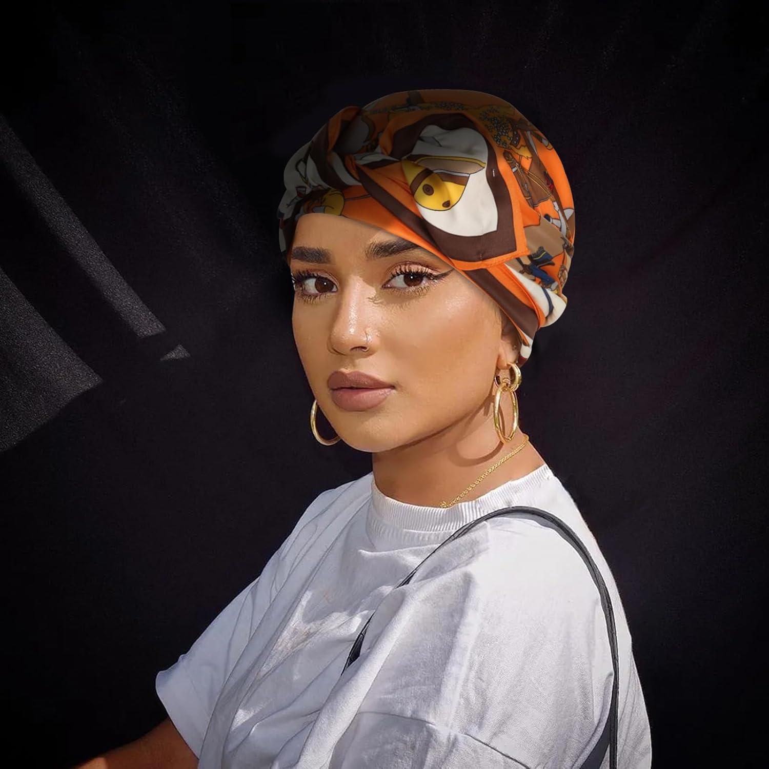 imageEXTREE Womens 35 inch Fashion Headscarf Silk Satin Scarf for Hair Wrapping at Night Bandana Square Scarf for SleepingOrange