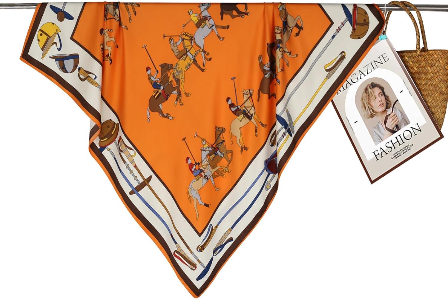 imageEXTREE Womens 35 inch Fashion Headscarf Silk Satin Scarf for Hair Wrapping at Night Bandana Square Scarf for SleepingOrange