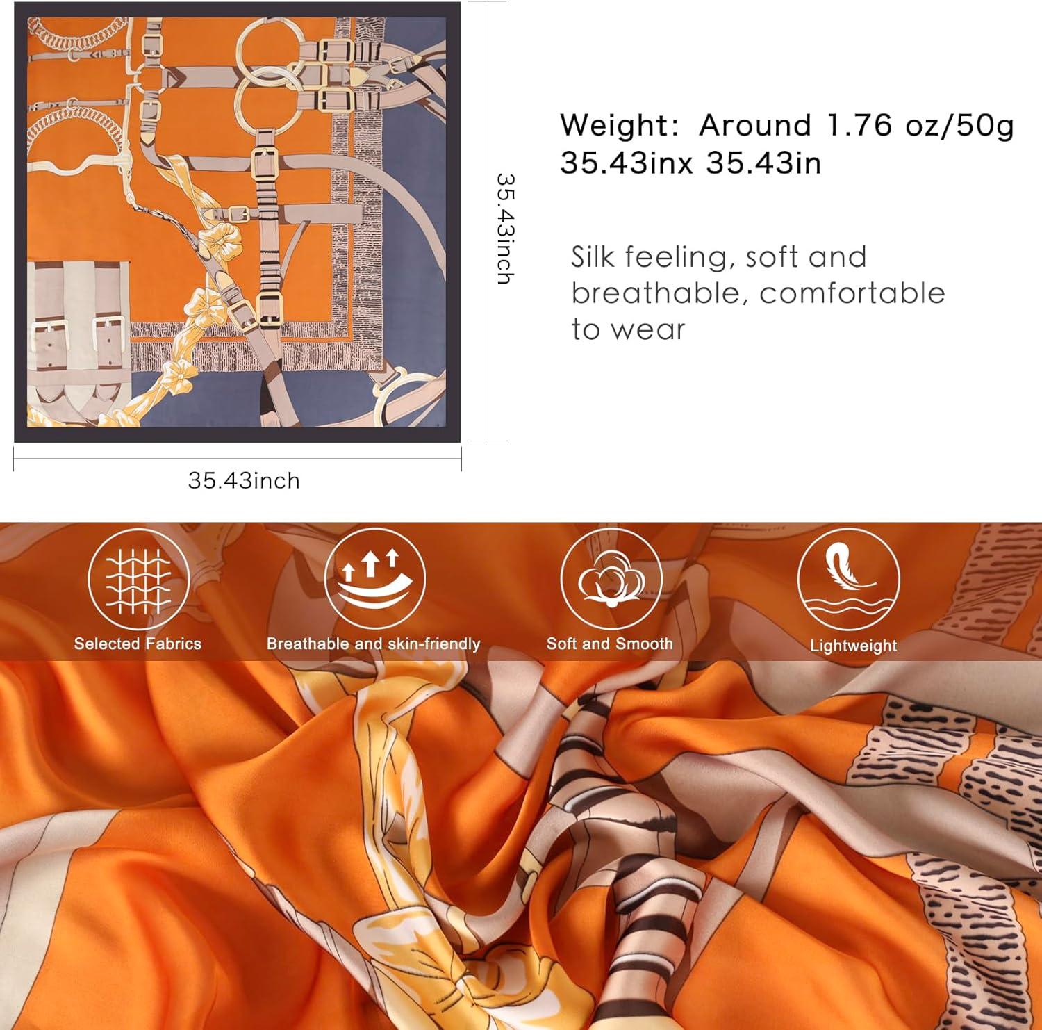 imageEXTREE Womens 35 inch Fashion Headscarf Silk Satin Scarf for Hair Wrapping at Night Bandana Square Scarf for SleepingPikouhua Orange