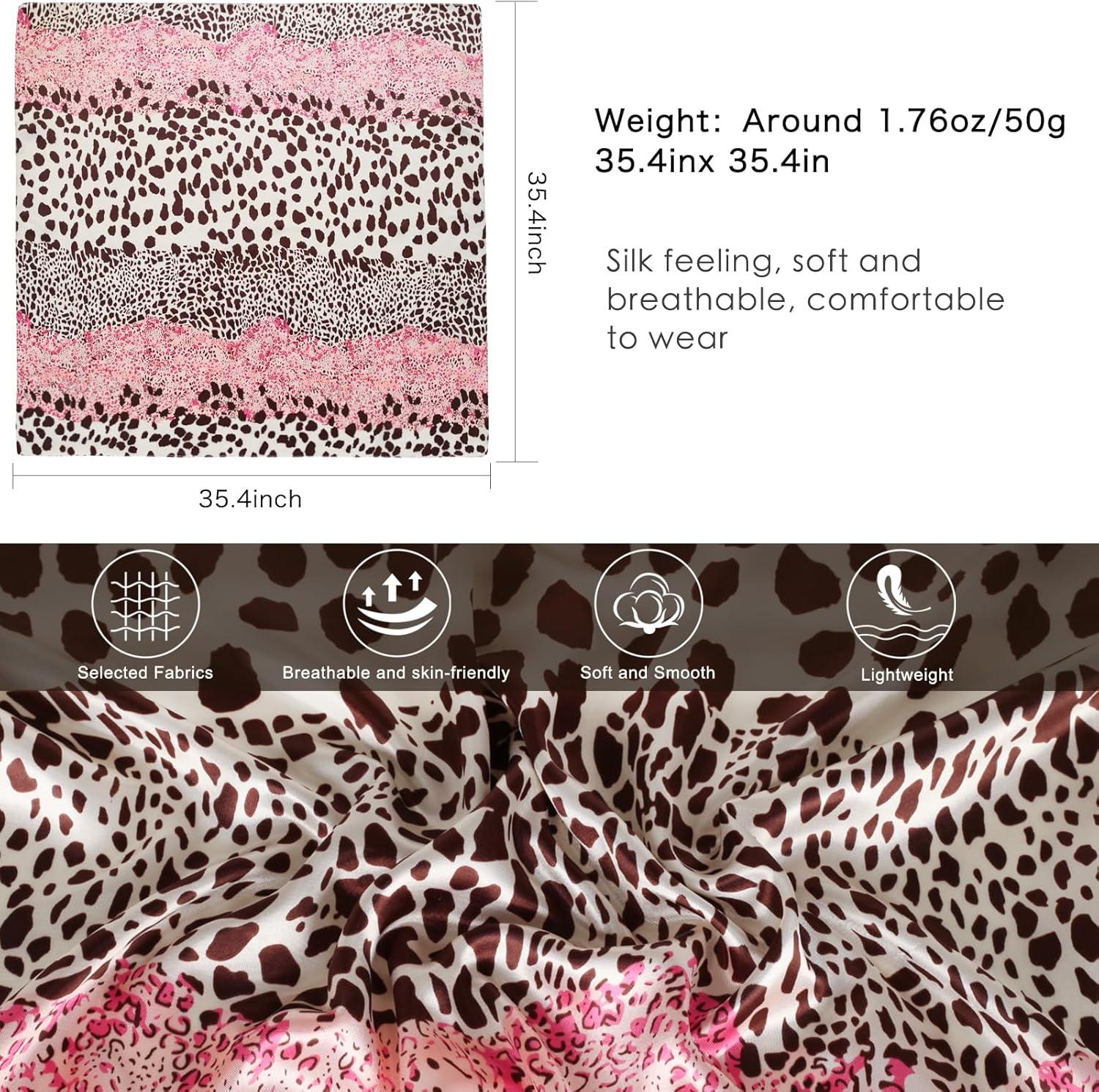 imageEXTREE Womens 35 inch Fashion Headscarf Silk Satin Scarf for Hair Wrapping at Night Bandana Square Scarf for SleepingPink Leopard Print