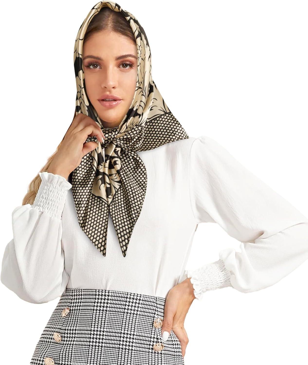 imageEXTREE Womens 35 inch Fashion Headscarf Silk Satin Scarf for Hair Wrapping at Night Bandana Square Scarf for SleepingPolka Dot Palace Extension Flower