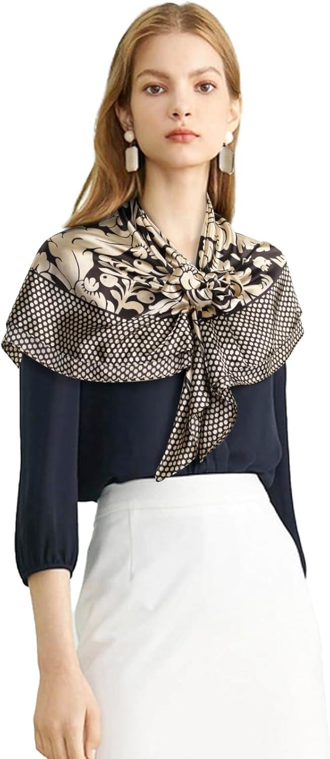 imageEXTREE Womens 35 inch Fashion Headscarf Silk Satin Scarf for Hair Wrapping at Night Bandana Square Scarf for SleepingPolka Dot Palace Extension Flower