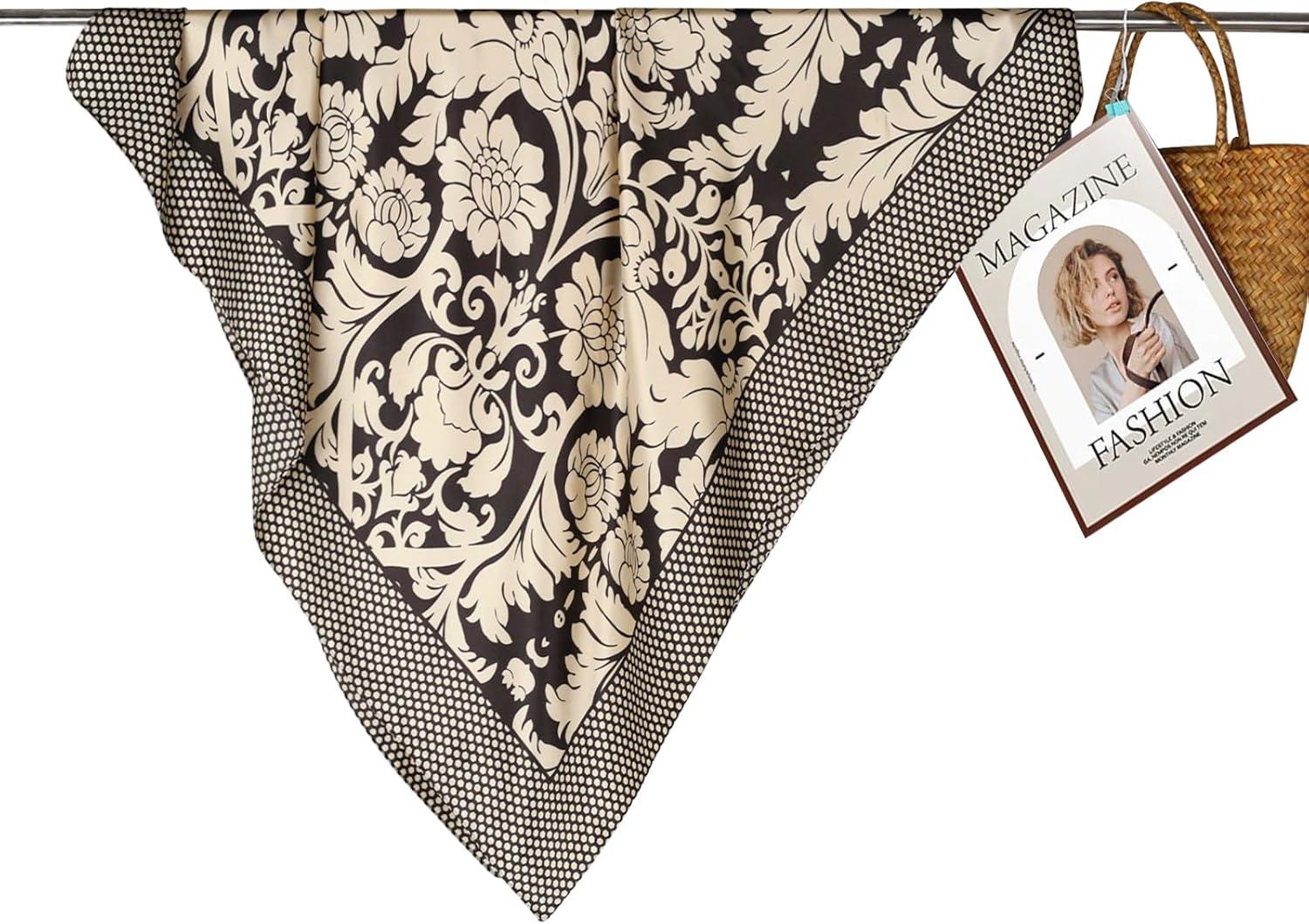 imageEXTREE Womens 35 inch Fashion Headscarf Silk Satin Scarf for Hair Wrapping at Night Bandana Square Scarf for SleepingPolka Dot Palace Extension Flower