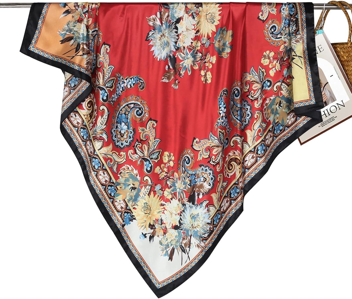 imageEXTREE Womens 35 inch Fashion Headscarf Silk Satin Scarf for Hair Wrapping at Night Bandana Square Scarf for SleepingRed