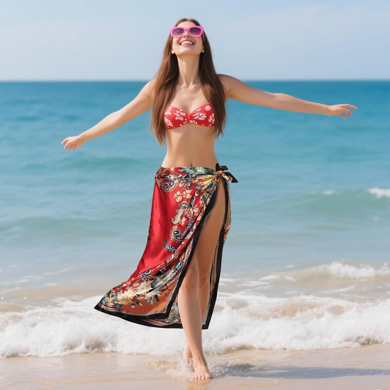 imageEXTREE Womens 35 inch Fashion Headscarf Silk Satin Scarf for Hair Wrapping at Night Bandana Square Scarf for SleepingRed