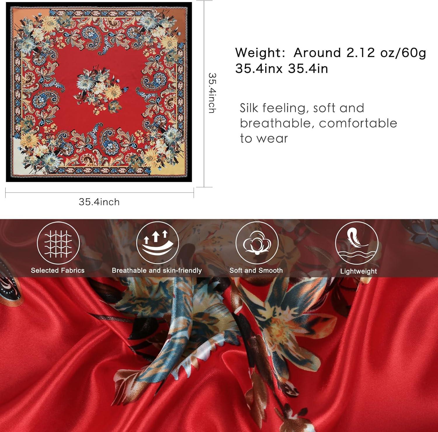 imageEXTREE Womens 35 inch Fashion Headscarf Silk Satin Scarf for Hair Wrapping at Night Bandana Square Scarf for SleepingRed