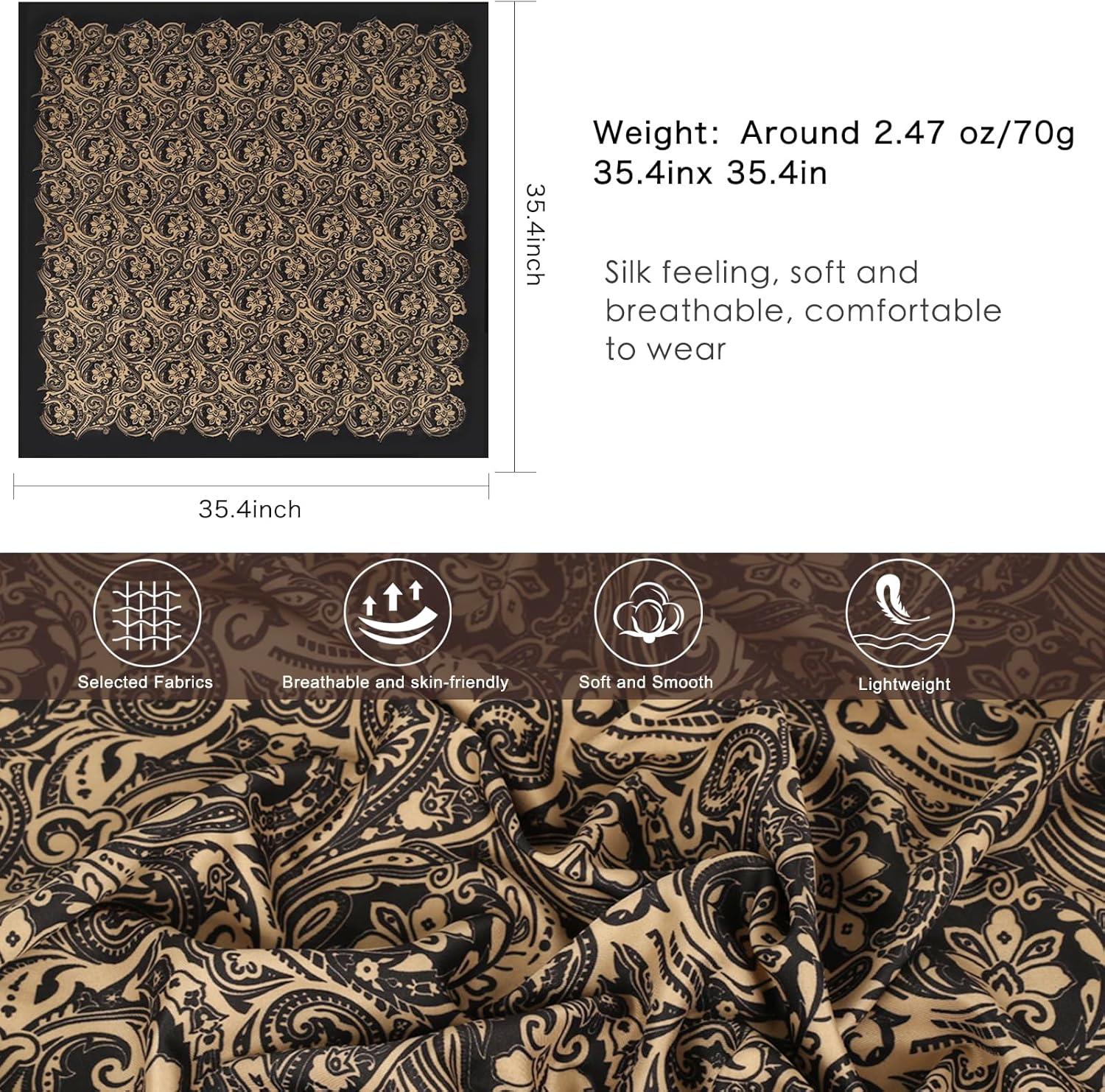 imageEXTREE Womens 35 inch Fashion Headscarf Silk Satin Scarf for Hair Wrapping at Night Bandana Square Scarf for SleepingRetro Pattern Black and Gold