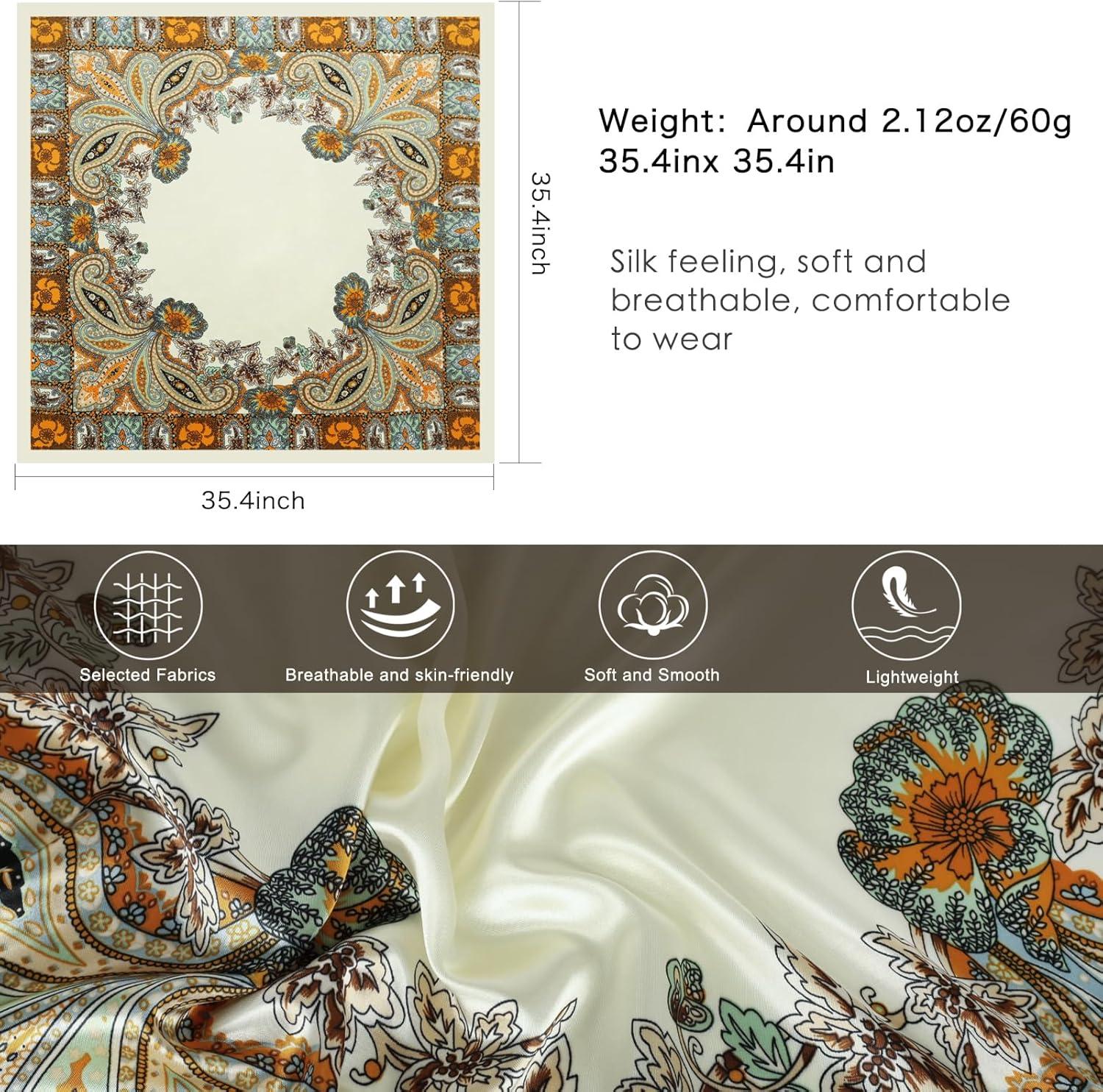 imageEXTREE Womens 35 inch Fashion Headscarf Silk Satin Scarf for Hair Wrapping at Night Bandana Square Scarf for SleepingRich Cashew Beige