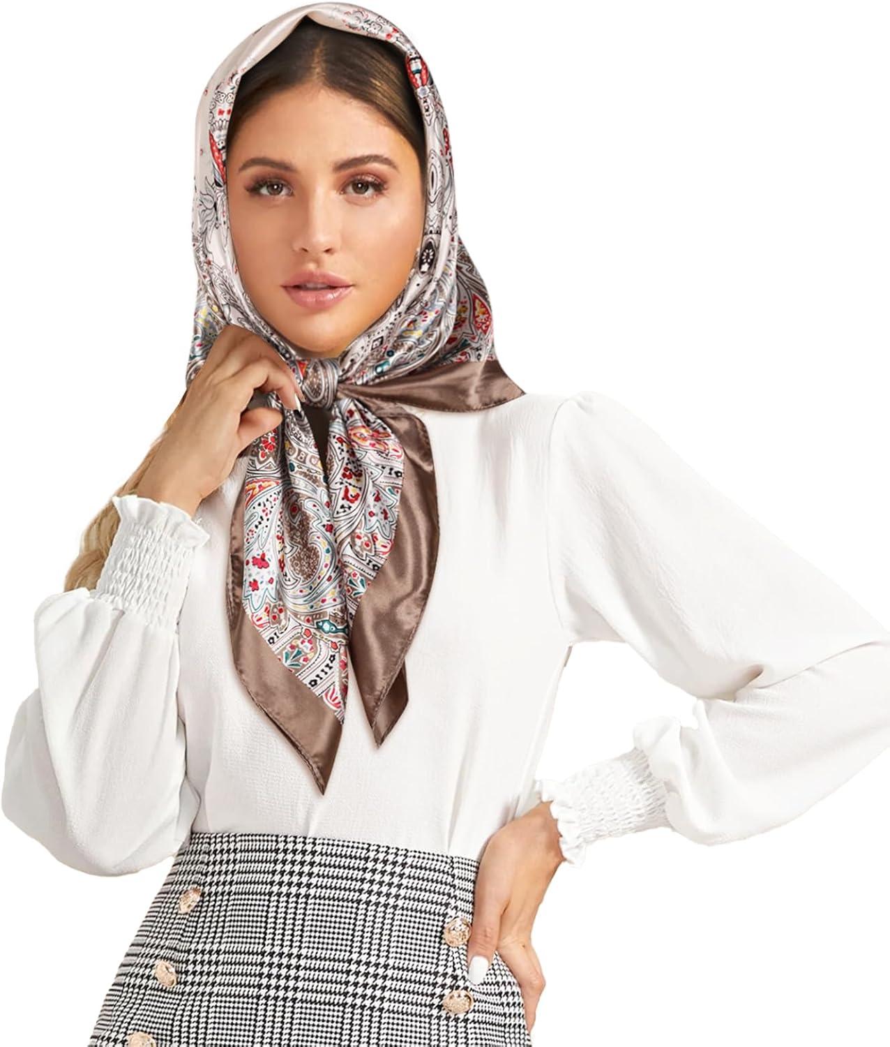 imageEXTREE Womens 35 inch Fashion Headscarf Silk Satin Scarf for Hair Wrapping at Night Bandana Square Scarf for SleepingSpring is Swaying