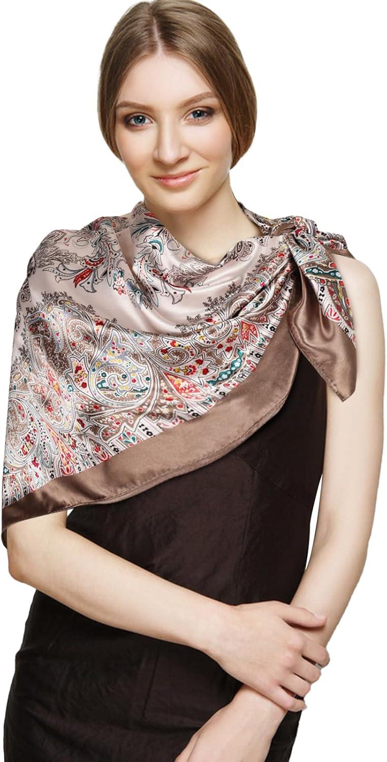 imageEXTREE Womens 35 inch Fashion Headscarf Silk Satin Scarf for Hair Wrapping at Night Bandana Square Scarf for SleepingSpring is Swaying