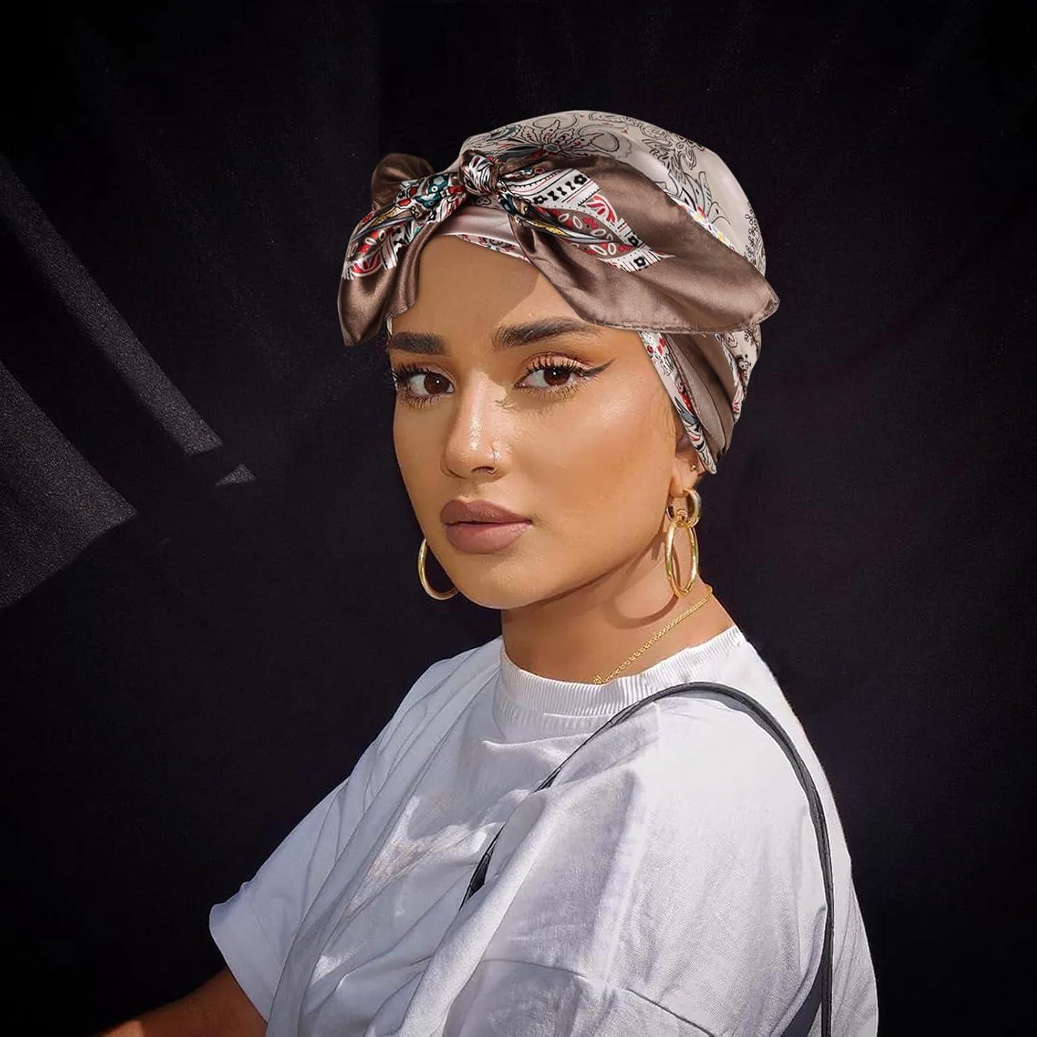 imageEXTREE Womens 35 inch Fashion Headscarf Silk Satin Scarf for Hair Wrapping at Night Bandana Square Scarf for SleepingSpring is Swaying