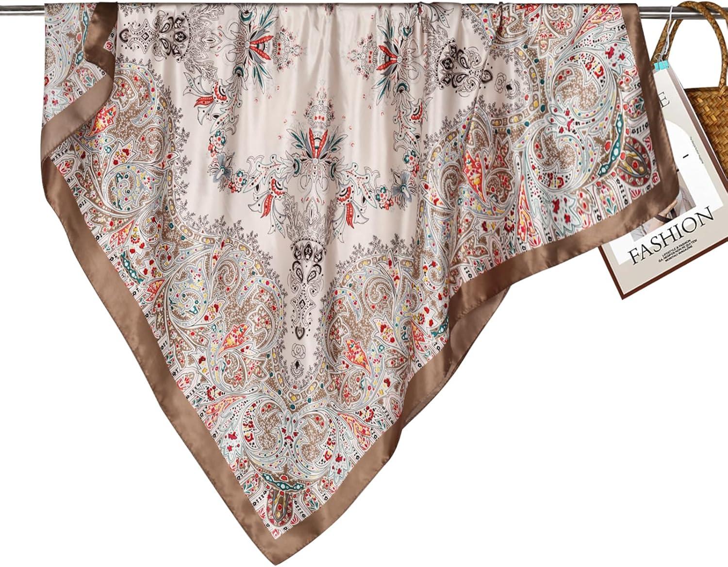 imageEXTREE Womens 35 inch Fashion Headscarf Silk Satin Scarf for Hair Wrapping at Night Bandana Square Scarf for SleepingSpring is Swaying