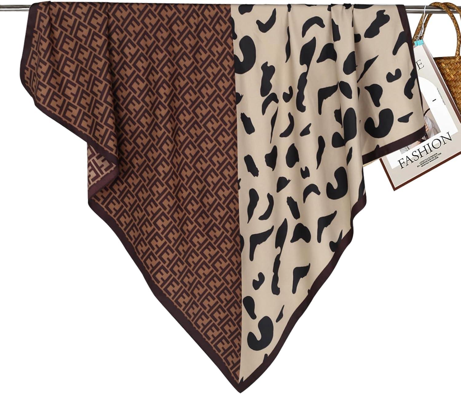 imageEXTREE Womens 35 inch Fashion Headscarf Silk Satin Scarf for Hair Wrapping at Night Bandana Square Scarf for SleepingStreamline Zebra Pattern Coffee