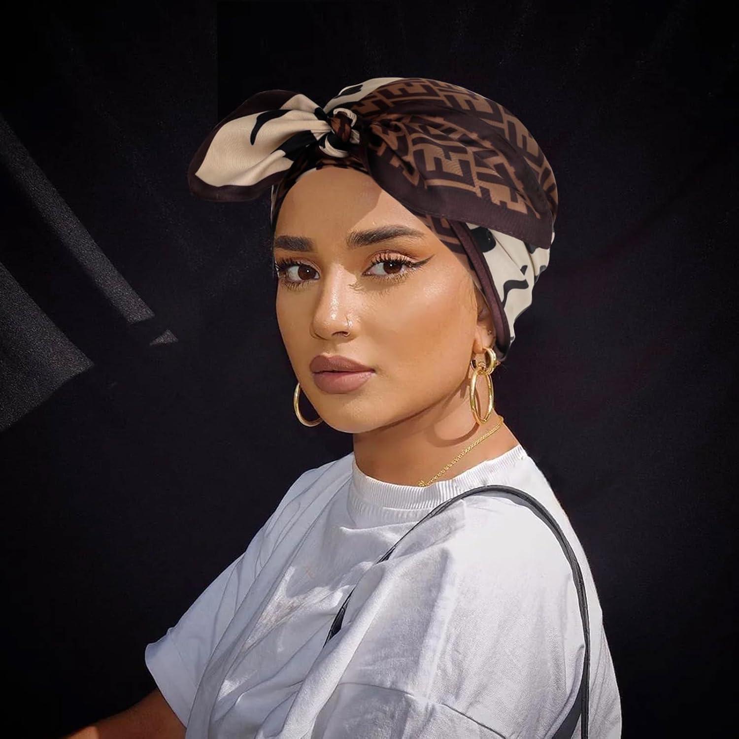 imageEXTREE Womens 35 inch Fashion Headscarf Silk Satin Scarf for Hair Wrapping at Night Bandana Square Scarf for SleepingStreamline Zebra Pattern Coffee