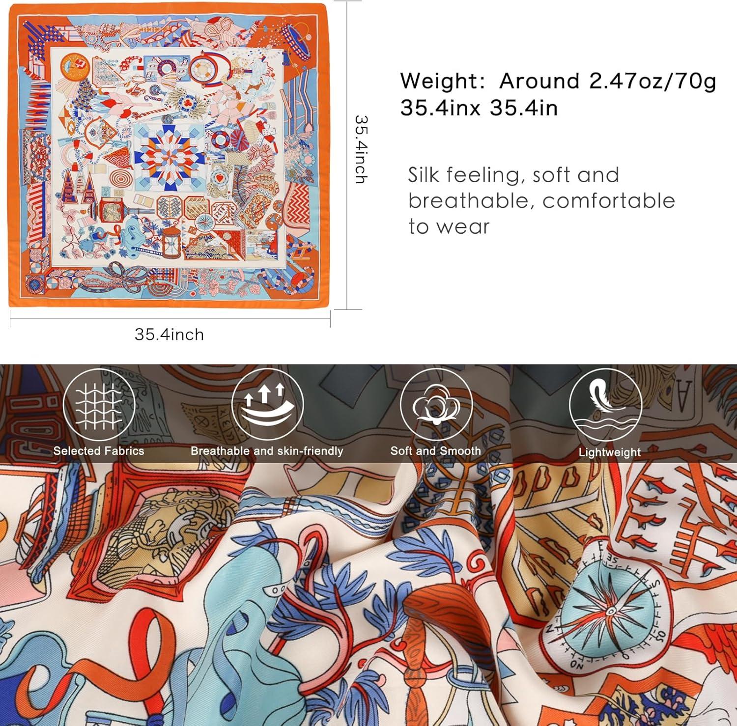 imageEXTREE Womens 35 inch Fashion Headscarf Silk Satin Scarf for Hair Wrapping at Night Bandana Square Scarf for SleepingTreasure Orange Twill