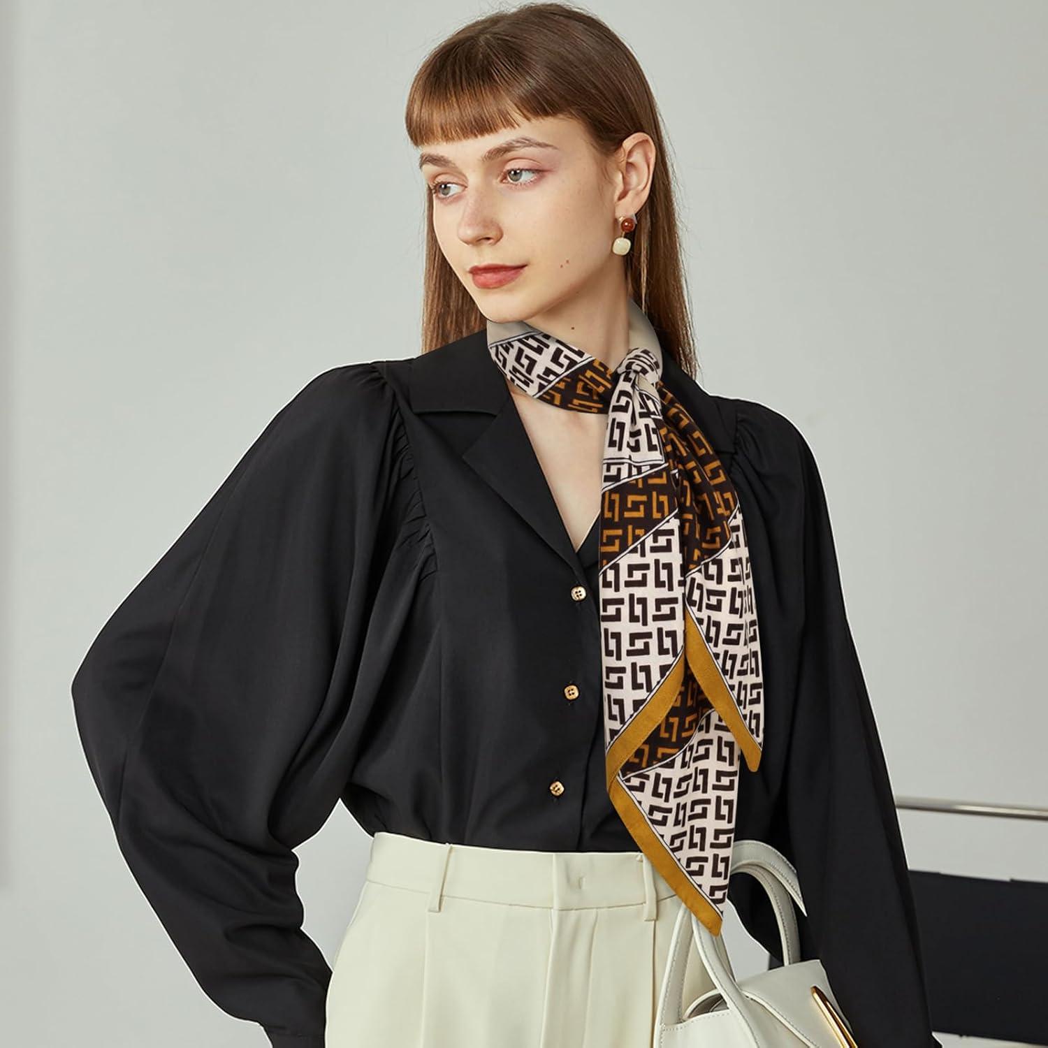 imageEXTREE Womens 35 inch Fashion Headscarf Silk Satin Scarf for Hair Wrapping at Night Bandana Square Scarf for SleepingTurmeric