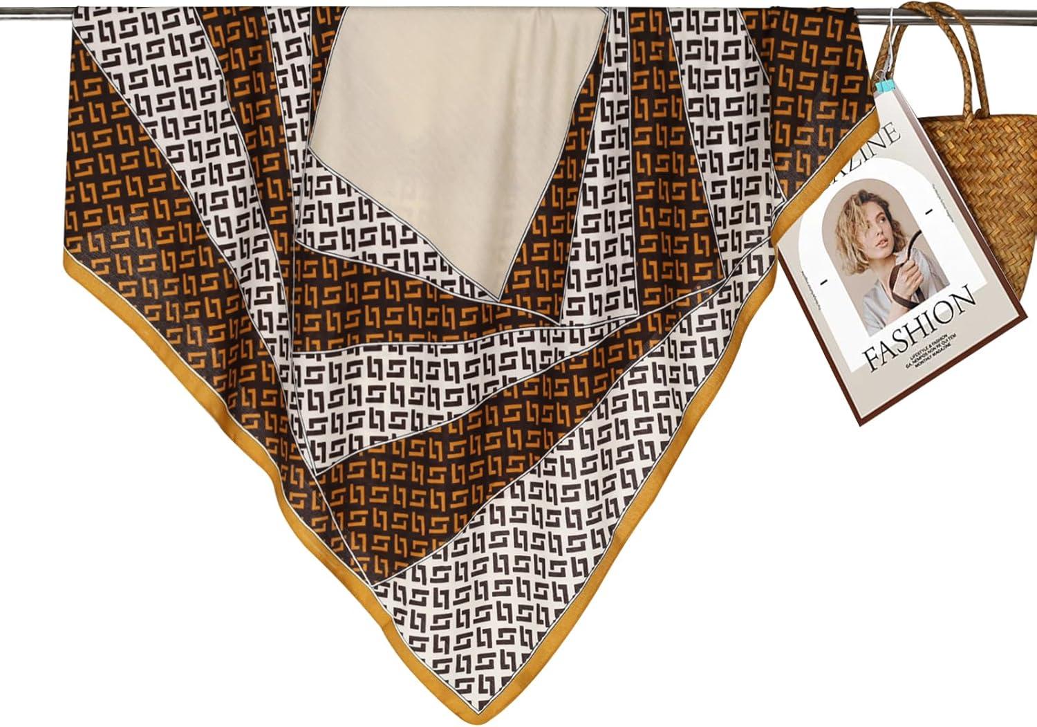 imageEXTREE Womens 35 inch Fashion Headscarf Silk Satin Scarf for Hair Wrapping at Night Bandana Square Scarf for SleepingTurmeric