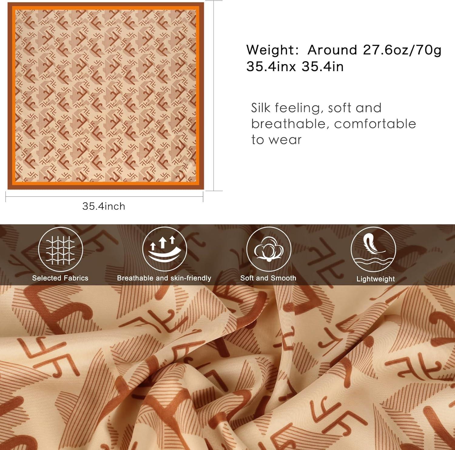 imageEXTREE Womens 35 inch Fashion Headscarf Silk Satin Scarf for Hair Wrapping at Night Bandana Square Scarf for SleepingTwill Khaki