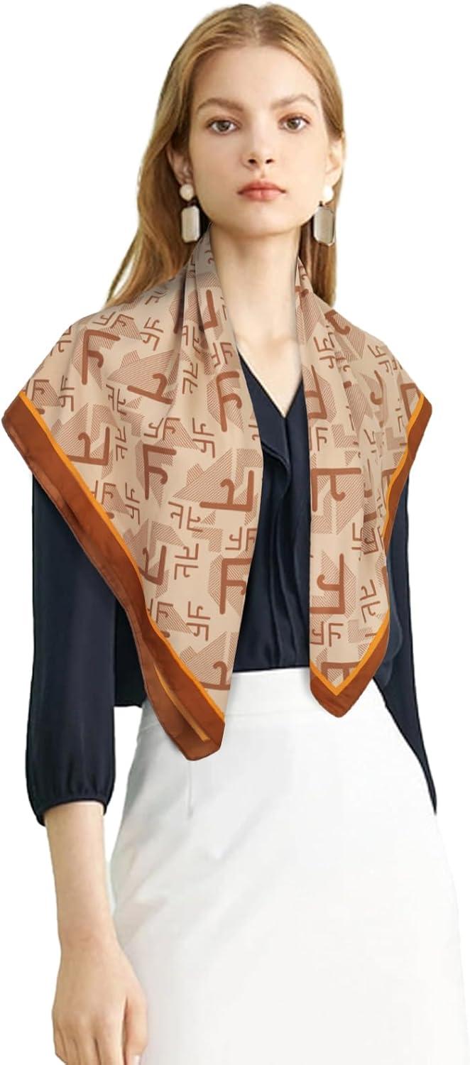 imageEXTREE Womens 35 inch Fashion Headscarf Silk Satin Scarf for Hair Wrapping at Night Bandana Square Scarf for SleepingTwill Khaki