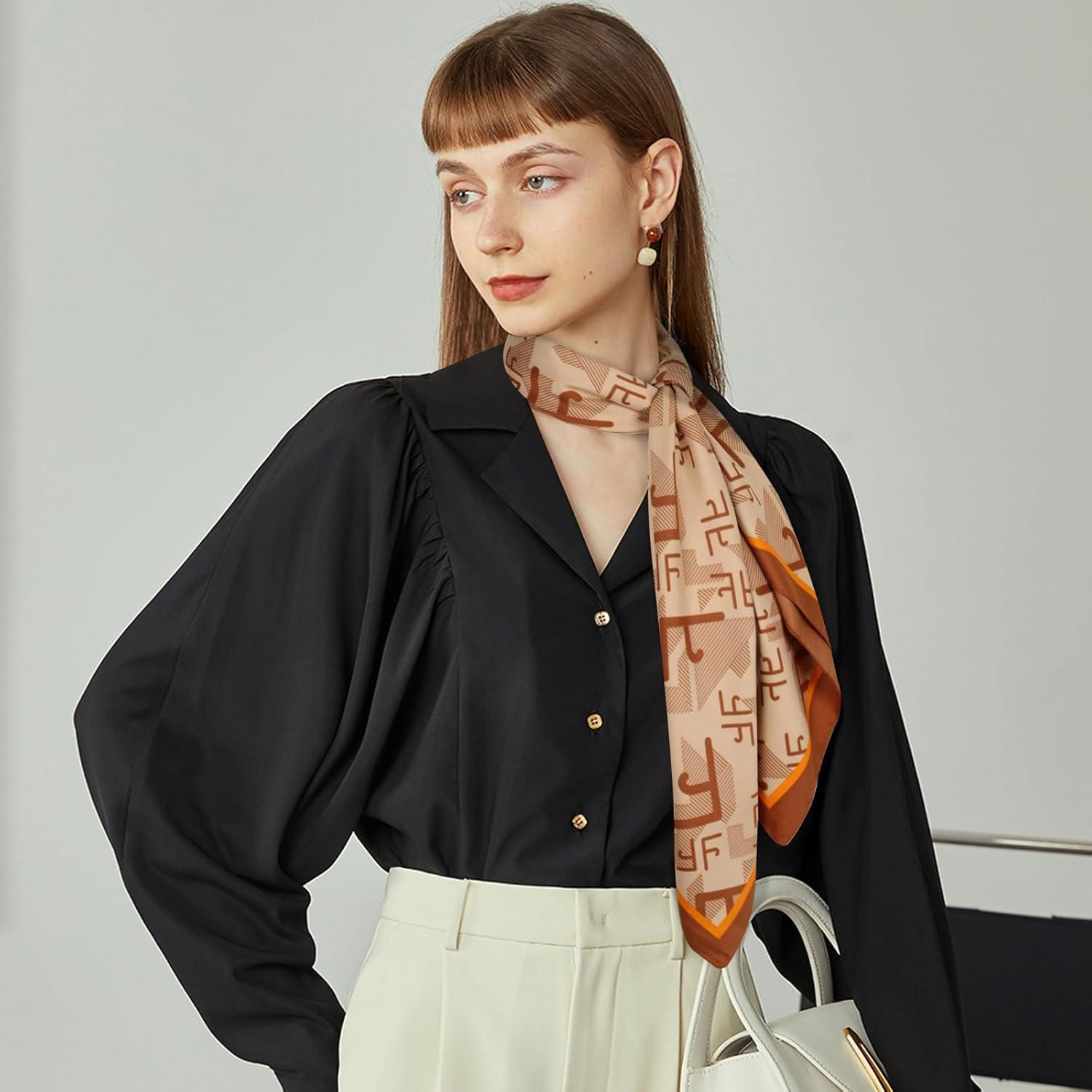 imageEXTREE Womens 35 inch Fashion Headscarf Silk Satin Scarf for Hair Wrapping at Night Bandana Square Scarf for SleepingTwill Khaki