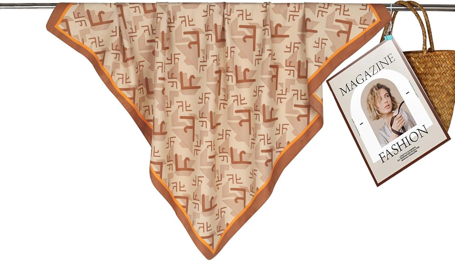 imageEXTREE Womens 35 inch Fashion Headscarf Silk Satin Scarf for Hair Wrapping at Night Bandana Square Scarf for SleepingTwill Khaki