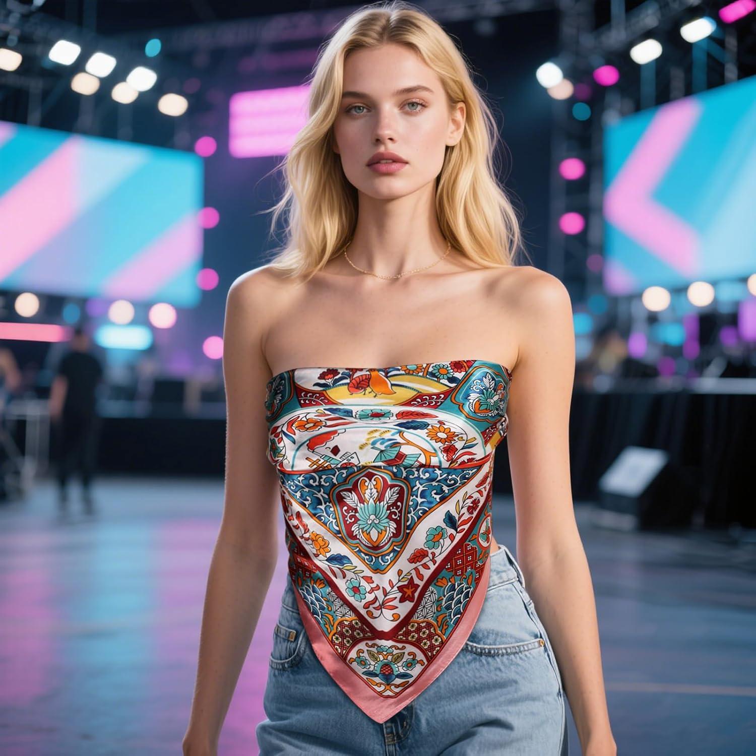 imageEXTREE Womens 35 inch Fashion Headscarf Silk Satin Scarf for Hair Wrapping at Night Bandana Square Scarf for SleepingYunjin Tianhua Pink