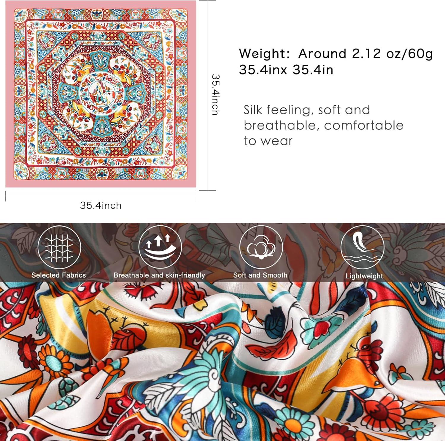 imageEXTREE Womens 35 inch Fashion Headscarf Silk Satin Scarf for Hair Wrapping at Night Bandana Square Scarf for SleepingYunjin Tianhua Pink