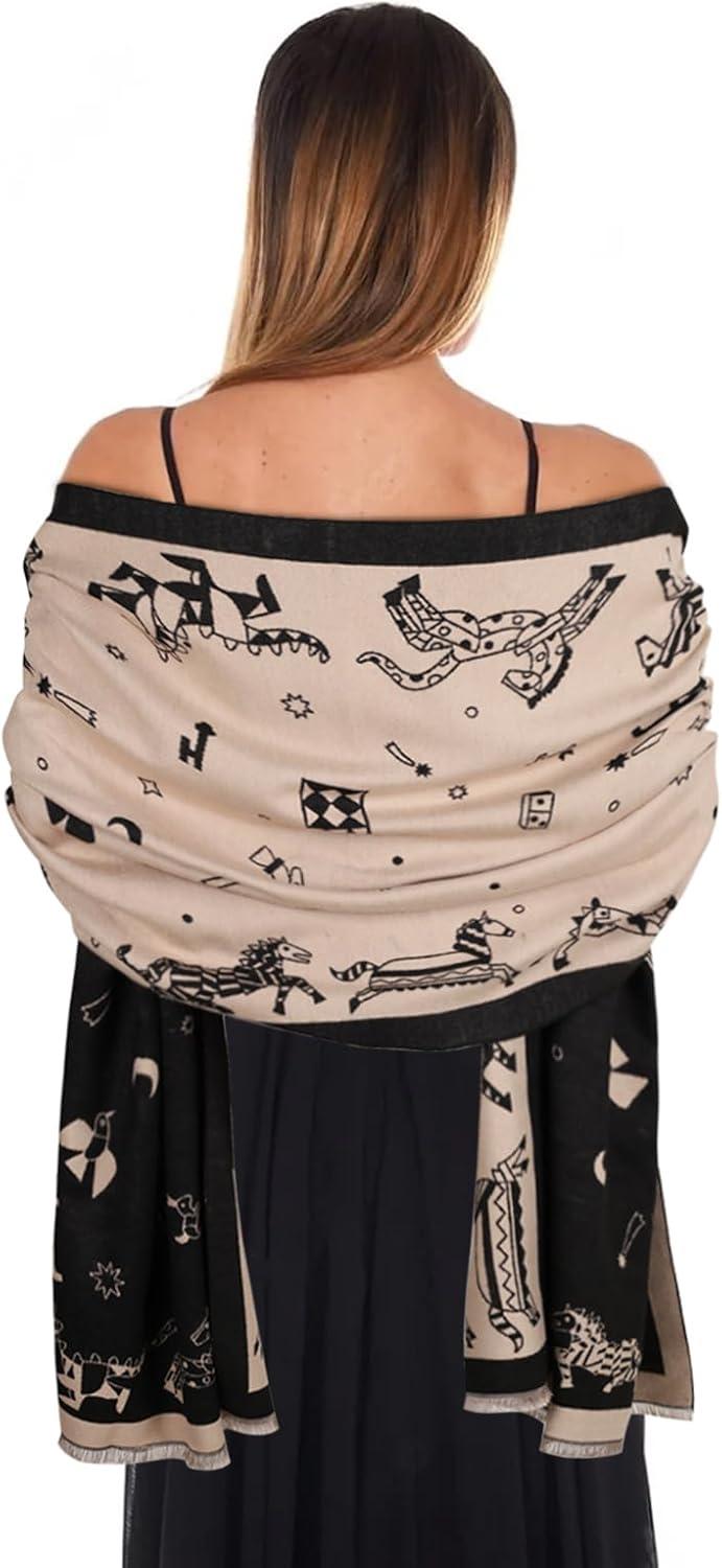 imageEXTREE Womens Scarf Pashmina Shawls and Wraps for Evening Dress Bridesmaid Wedding Bridal Winter Warm Long Large ScarvesAlphabet Blocks Black Beige