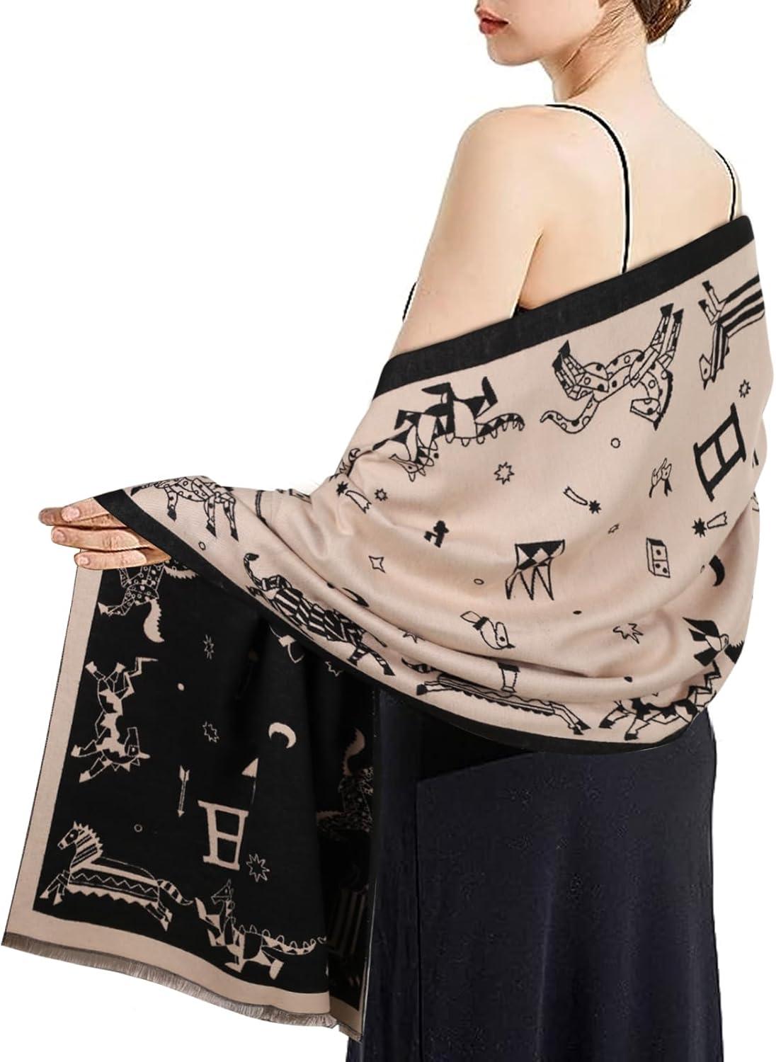imageEXTREE Womens Scarf Pashmina Shawls and Wraps for Evening Dress Bridesmaid Wedding Bridal Winter Warm Long Large ScarvesAlphabet Blocks Black Beige