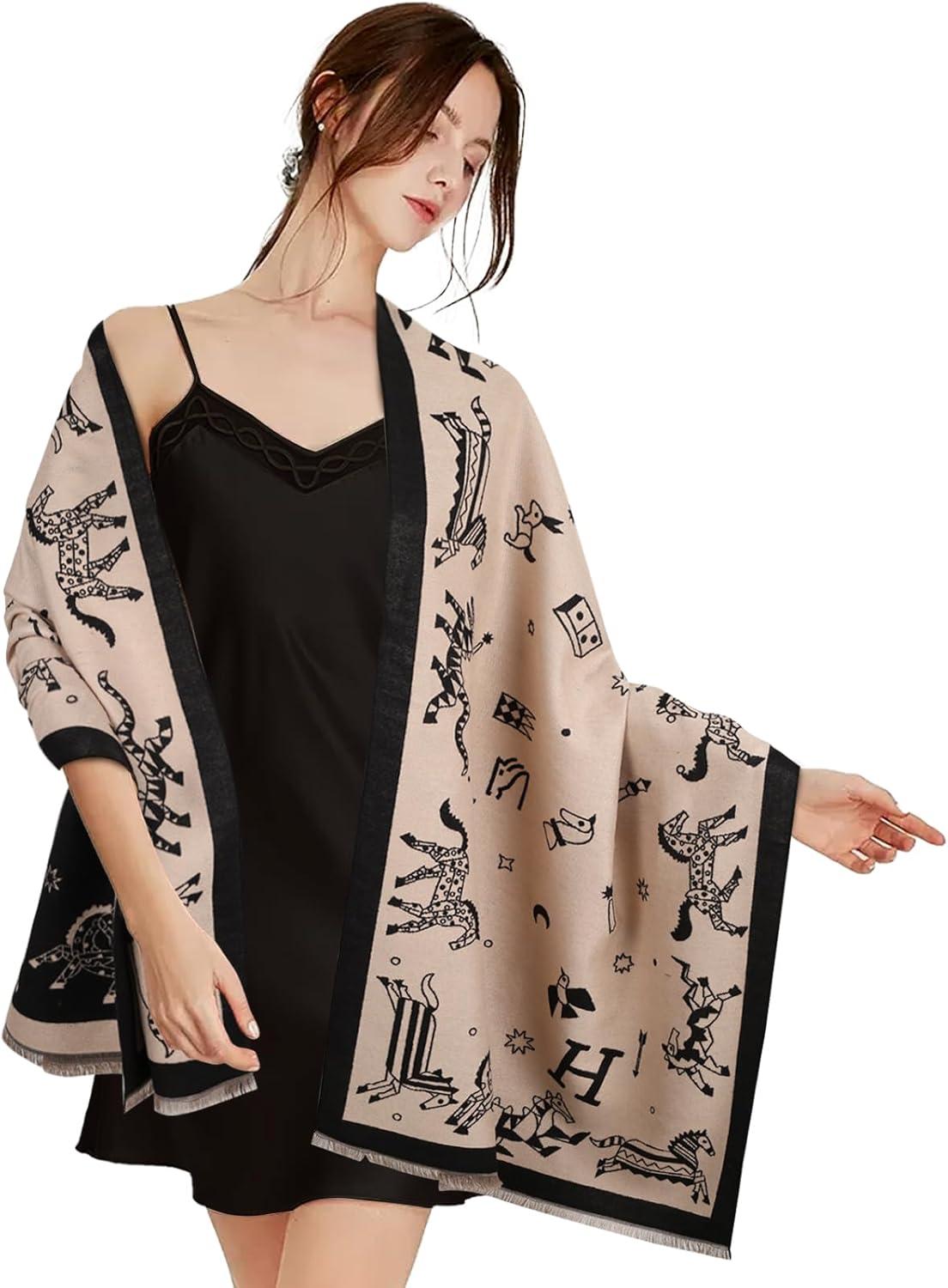 imageEXTREE Womens Scarf Pashmina Shawls and Wraps for Evening Dress Bridesmaid Wedding Bridal Winter Warm Long Large ScarvesAlphabet Blocks Black Beige