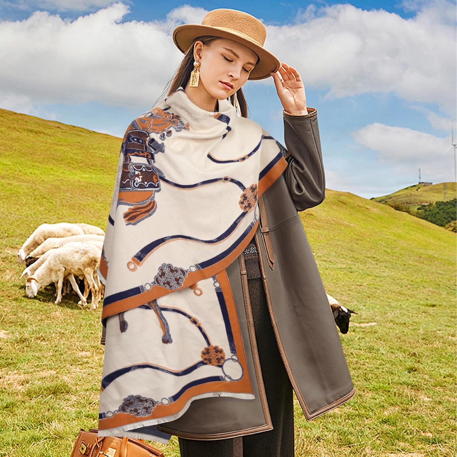 imageEXTREE Womens Scarf Pashmina Shawls and Wraps for Evening Dress Bridesmaid Wedding Bridal Winter Warm Long Large ScarvesBeige Orange Hors