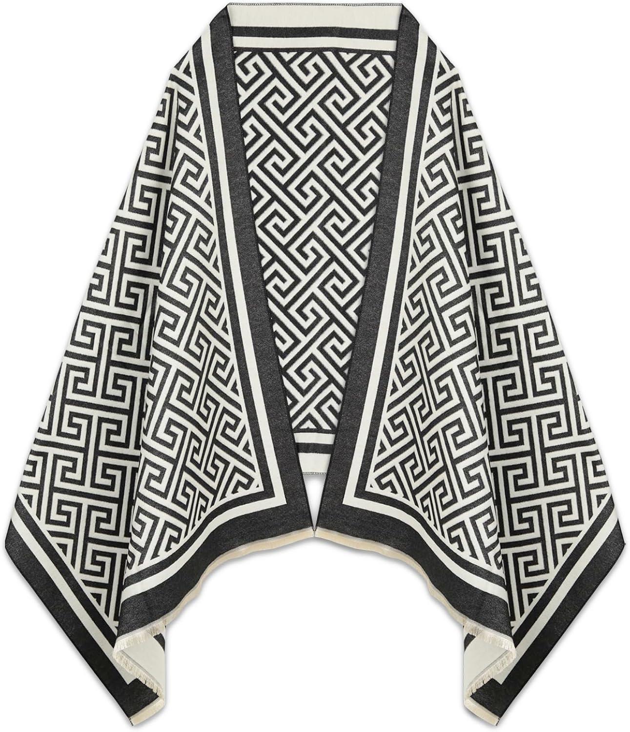 imageEXTREE Womens Scarf Pashmina Shawls and Wraps for Evening Dress Bridesmaid Wedding Bridal Winter Warm Long Large ScarvesBlack Back Word Grid